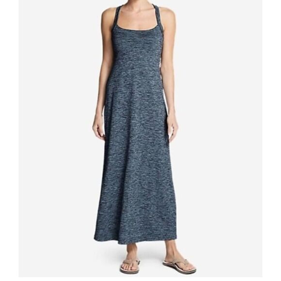 Eddie Bauer Women's Size S Blue Space Dye Jersey Maxi Dress Casual Outdoor - Picture 3 of 17